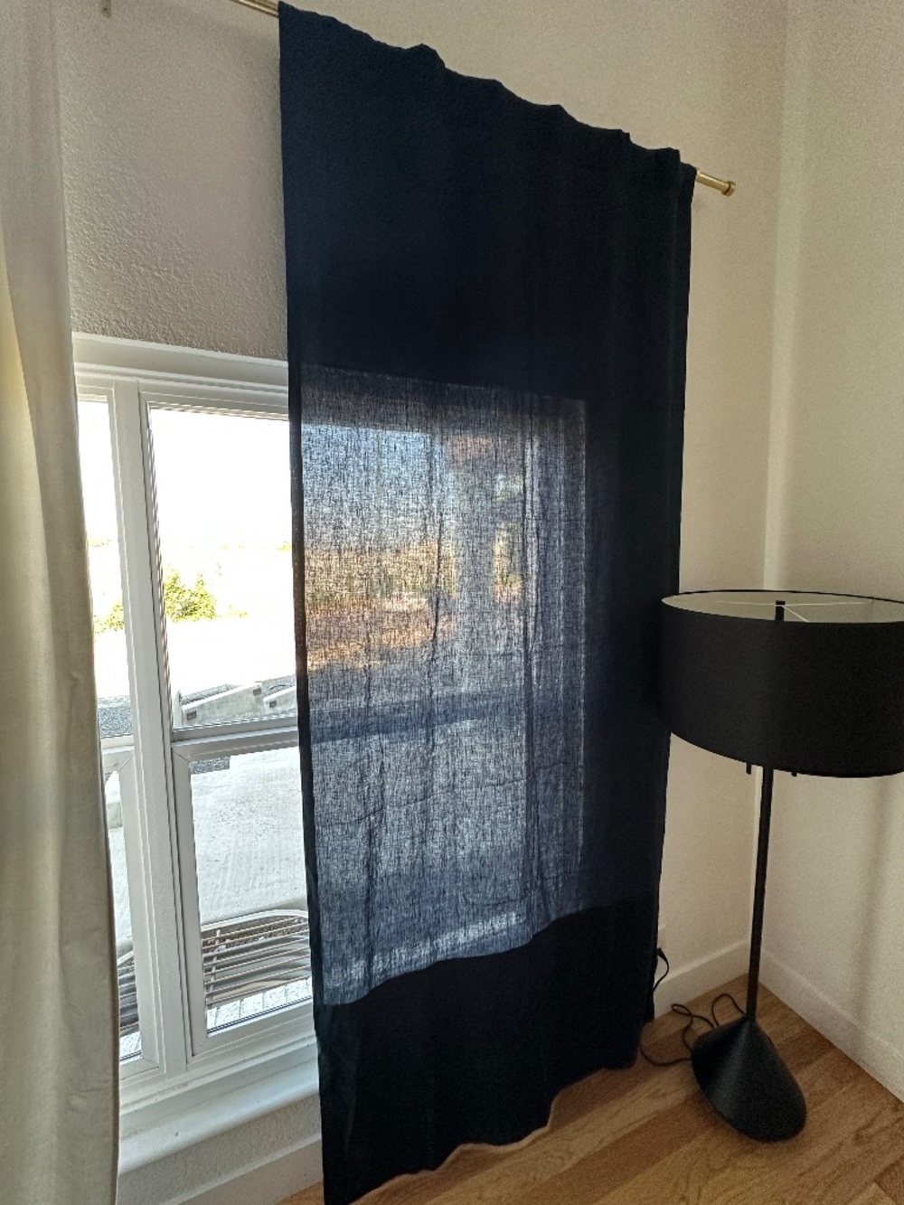 West Elm Navy Linen Velvet Colorblock Curtain Panel Rod Pocket 48 x 108